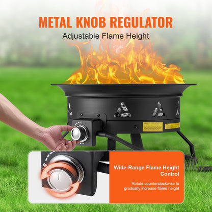 VEVOR Propane Fire Pit, 24-Inch Diameter Outdoor Portable Gas Fire Pit with Cover & Lava Rocks, Adjustable Flame Height Camping Firepit for Heating, Lighting, Gathering, 58,000 BTU, Black - BXSRQHK24YCBL1S54V0 - view 5