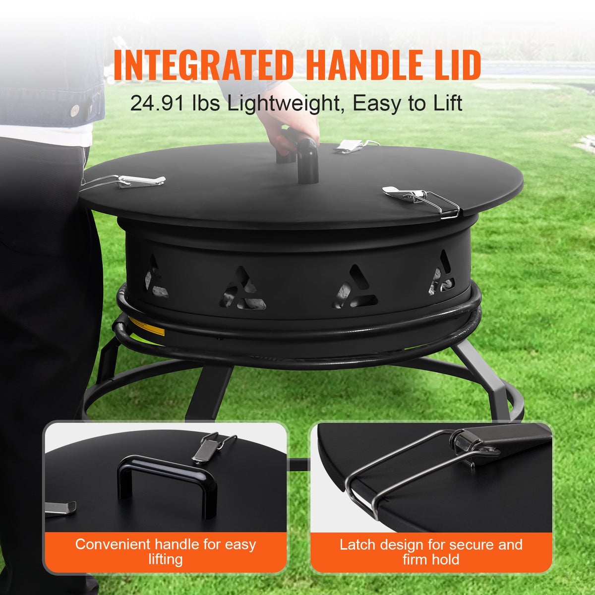 VEVOR Propane Fire Pit, 24-Inch Diameter Outdoor Portable Gas Fire Pit with Cover & Lava Rocks, Adjustable Flame Height Camping Firepit for Heating, Lighting, Gathering, 58,000 BTU, Black - BXSRQHK24YCBL1S54V0 - view 6