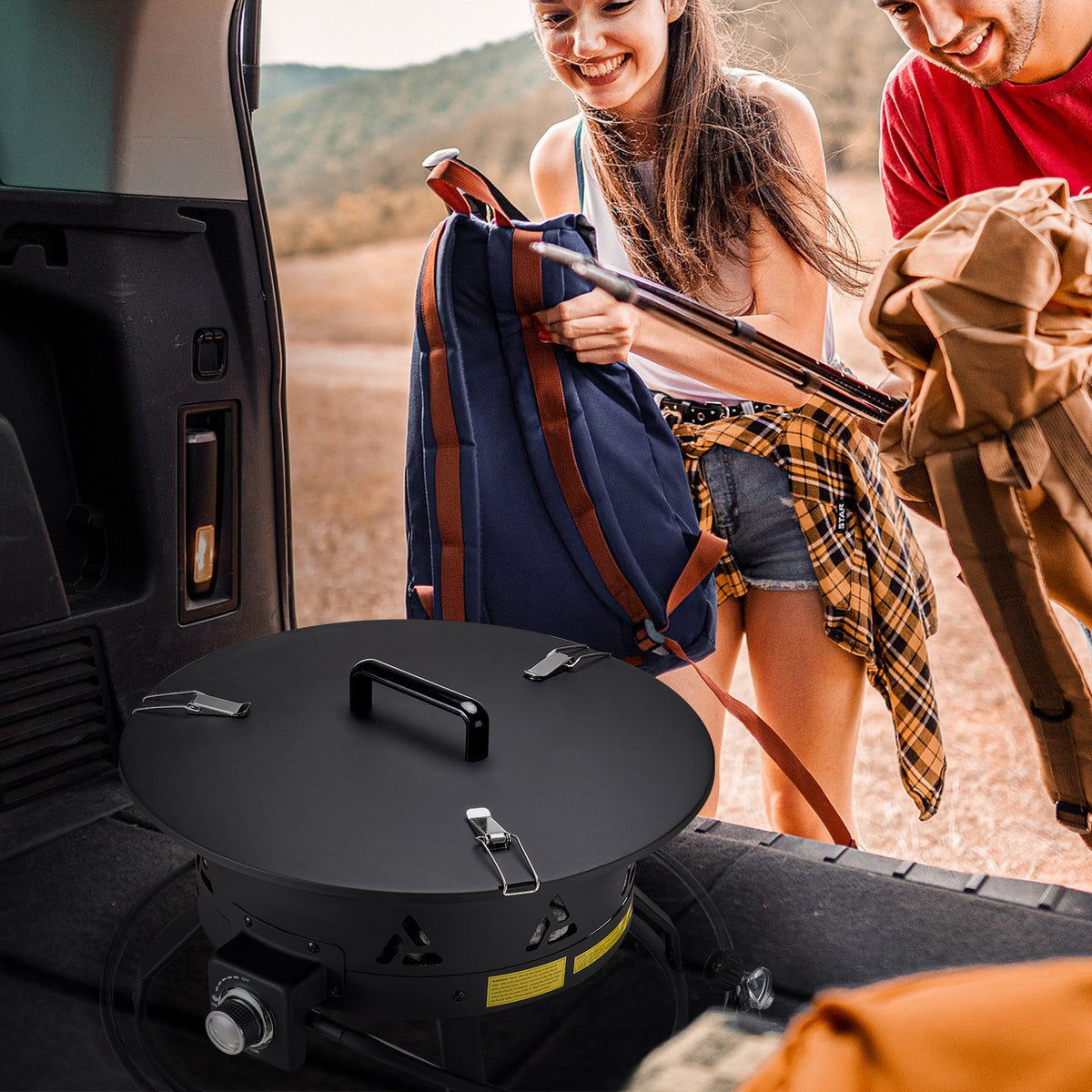 VEVOR Propane Fire Pit, 24-Inch Diameter Outdoor Portable Gas Fire Pit with Cover & Lava Rocks, Adjustable Flame Height Camping Firepit for Heating, Lighting, Gathering, 58,000 BTU, Black - BXSRQHK24YCBL1S54V0 - view 9