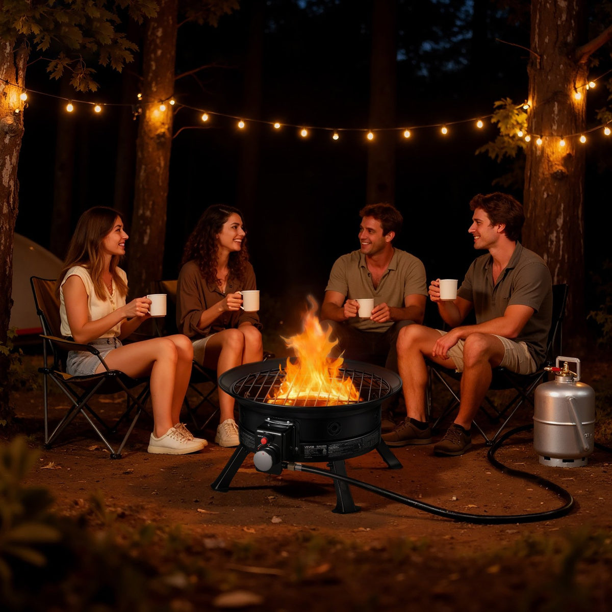 VEVOR Propane Fire Pit 24-Inch, 53,000 BTU Portable Gas Fire Pit, with Grill Grate & Lava Rocks, Adjustable Flame, Folding Legs,Smokeless Outdoor Firebowl for Camping, Patio, Backyard, Deck, RV, Black - BXSRQHK24YCTC2SMF001V9 - view 1