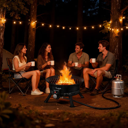 VEVOR Propane Fire Pit 24-Inch, 53,000 BTU Portable Gas Fire Pit, with Grill Grate & Lava Rocks, Adjustable Flame, Folding Legs,Smokeless Outdoor Firebowl for Camping, Patio, Backyard, Deck, RV, Black - BXSRQHK24YCTC2SMF001V9 - view 1