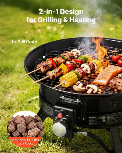 VEVOR Propane Fire Pit 24-Inch, 53,000 BTU Portable Gas Fire Pit, with Grill Grate & Lava Rocks, Adjustable Flame, Folding Legs,Smokeless Outdoor Firebowl for Camping, Patio, Backyard, Deck, RV, Black - BXSRQHK24YCTC2SMF001V9 - view 5