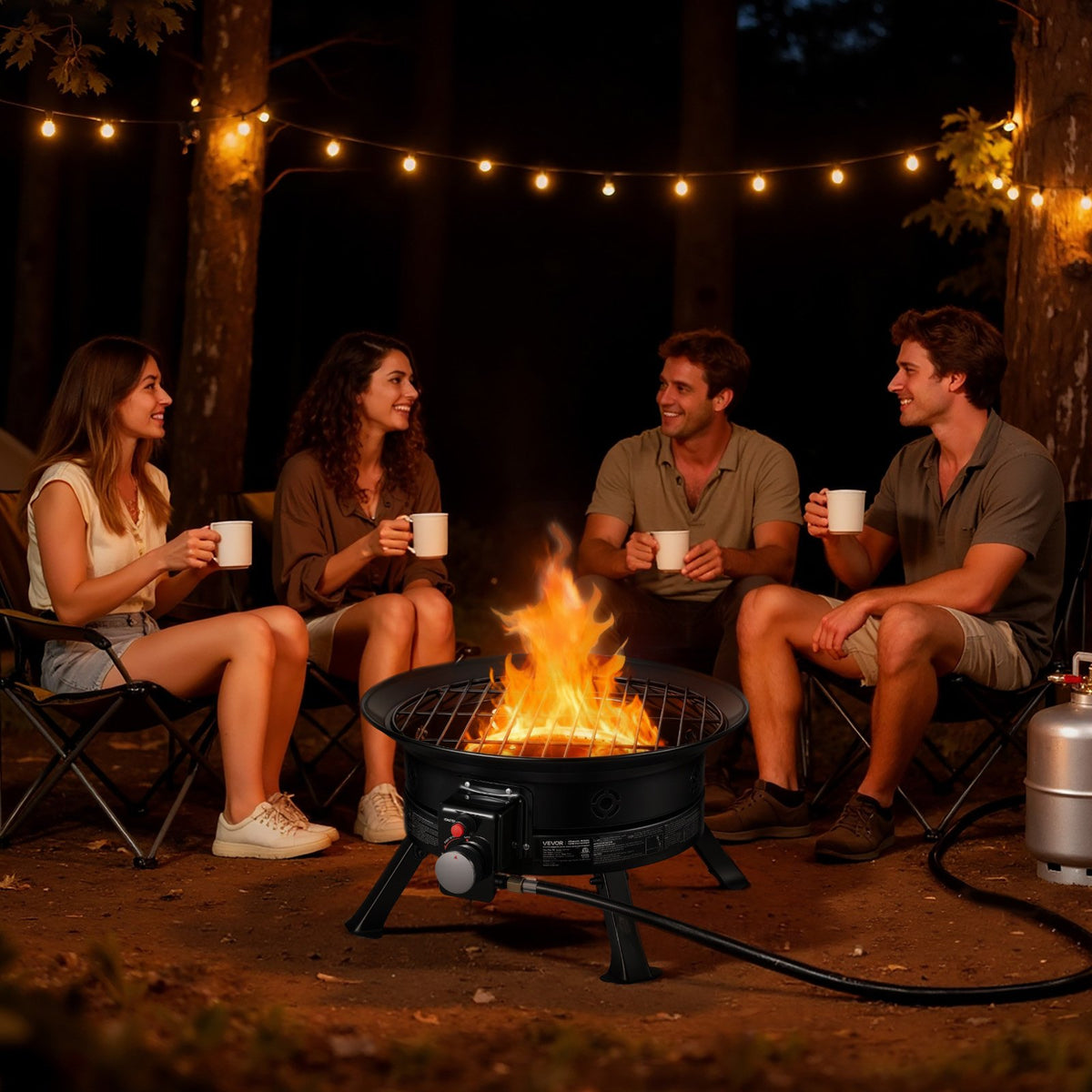 VEVOR Propane Fire Pit 24-Inch, 53,000 BTU Portable Gas Fire Pit, with Grill Grate & Lava Rocks, Adjustable Flame, Folding Legs,Smokeless Outdoor Firebowl for Camping, Patio, Backyard, Deck, RV, Black - BXSRQHK24YCTC2SMF001V9 - view 9