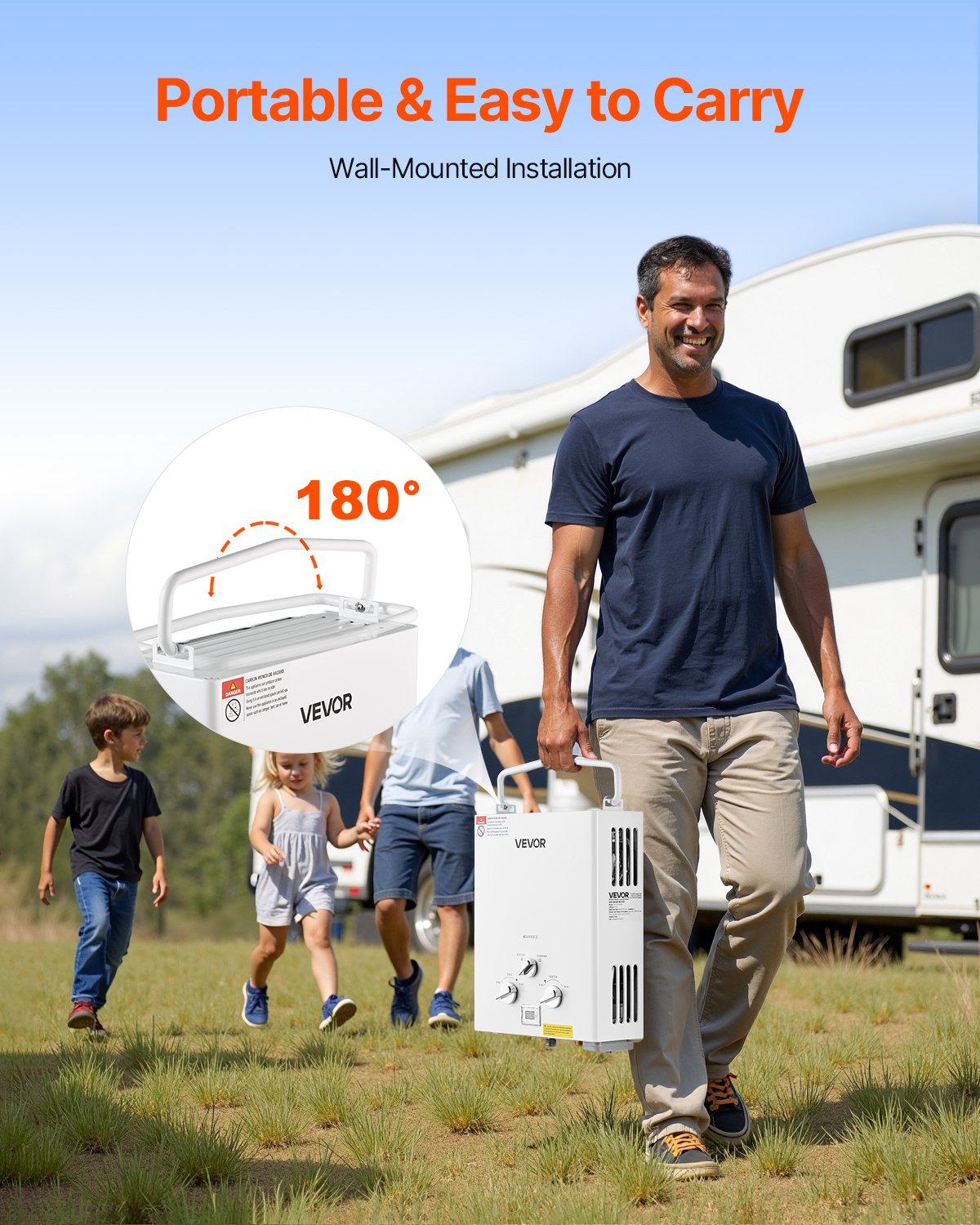 VEVOR Portable Propane Water Heater, 5L Tankless Outdoor Water Heater, 34000 BTU 1.32 GPM Instant Hot Water, with Accessory Set + Regulator for RV Camping Trips Cabins Barns - BXSRQRSQMB5LELEGXV9 - view 7