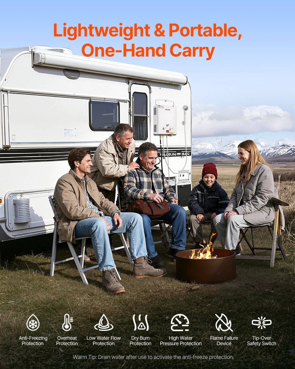 VEVOR Portable Propane Water Heater, 5L Tankless Outdoor Water Heater, 34000 BTU 1.32 GPM Instant Hot Water, with Accessory Set + Regulator +Water Pump for RV Camping Trips Cabins Barns - BXSRQRSQMB5LTDTZAV9 - view 6
