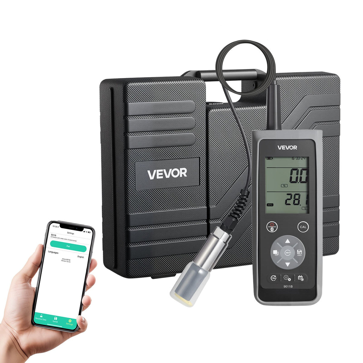 VEVOR Dissolved Oxygen Meter, 0.0-50.0 mg/L Measurement Range, Portable Dissolved Oxygen Tester Kit with 13.1 ft Electrode Cable, Bluetooth/USB Data Transfer, 750 Data Sets Storage, DO Meter for Ponds - BXSRYJBXS005SOMVE001V9 - view 1