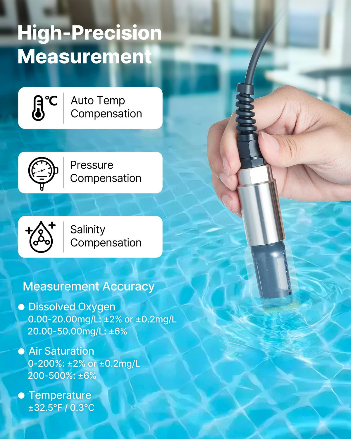 VEVOR Dissolved Oxygen Meter, 0.0-50.0 mg/L Measurement Range, Portable Dissolved Oxygen Tester Kit with 13.1 ft Electrode Cable, Bluetooth/USB Data Transfer, 750 Data Sets Storage, DO Meter for Ponds - BXSRYJBXS005SOMVE001V9 - view 4