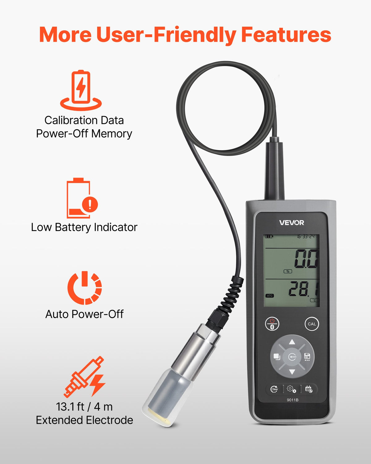 VEVOR Dissolved Oxygen Meter, 0.0-50.0 mg/L Measurement Range, Portable Dissolved Oxygen Tester Kit with 13.1 ft Electrode Cable, Bluetooth/USB Data Transfer, 750 Data Sets Storage, DO Meter for Ponds - BXSRYJBXS005SOMVE001V9 - view 7