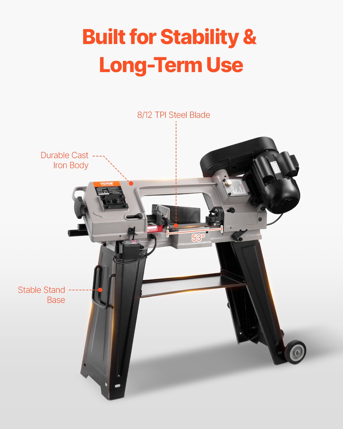 VEVOR Metal Horizontal Band Saw, 4 in x 6 in Rectangular Cutting Capacity, 110V Metal Vertical Cutting Bandsaw with 550W Motor, 0-45° Angle Adjustment, Variable Speed, for Metal, Wood, and Plastic - BXSSJSSPDJBKHTKDKV1 - view 6