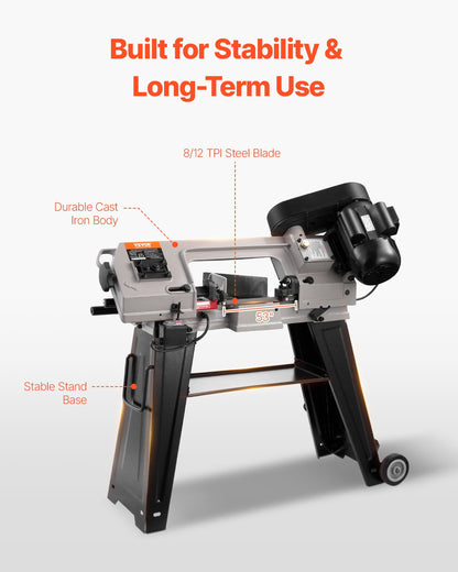 VEVOR Metal Horizontal Band Saw, 4 in x 6 in Rectangular Cutting Capacity, 110V Metal Vertical Cutting Bandsaw with 550W Motor, 0-45° Angle Adjustment, Variable Speed, for Metal, Wood, and Plastic - BXSSJSSPDJBKHTKDKV1 - view 6