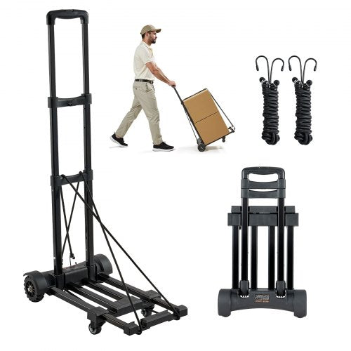 VEVOR Folding Hand Truck, 290 lbs Load Capacity, Collapsible Luggage Cart with 4 Wheels, 2 Elastic Ropes & Expandable Base, Utility Dolly Platform Cart for Airport Travel Luggage Office Moving, Black - BXSTHC4G290I155AS001V0 - view 2