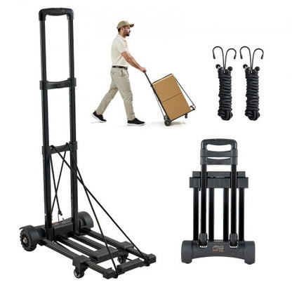 VEVOR Folding Hand Truck, 290 lbs Load Capacity, Collapsible Luggage Cart with 4 Wheels, 2 Elastic Ropes & Expandable Base, Utility Dolly Platform Cart for Airport Travel Luggage Office Moving, Black - BXSTHC4G290I155AS001V0 - view 2