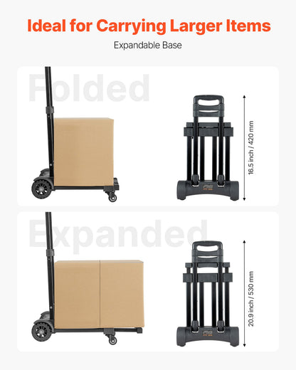 VEVOR Folding Hand Truck, 290 lbs Load Capacity, Collapsible Luggage Cart with 4 Wheels, 2 Elastic Ropes & Expandable Base, Utility Dolly Platform Cart for Airport Travel Luggage Office Moving, Black - BXSTHC4G290I155AS001V0 - view 5