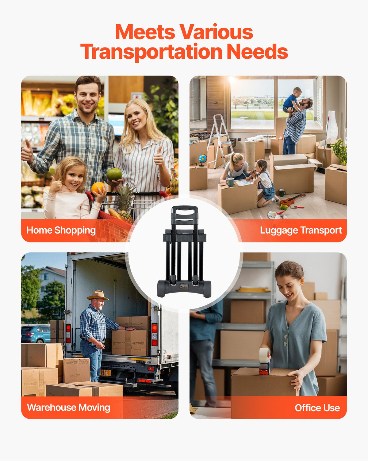 VEVOR Folding Hand Truck, 290 lbs Load Capacity, Collapsible Luggage Cart with 4 Wheels, 2 Elastic Ropes & Expandable Base, Utility Dolly Platform Cart for Airport Travel Luggage Office Moving, Black - BXSTHC4G290I155AS001V0 - view 7