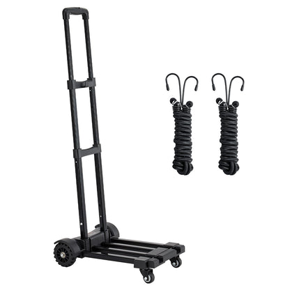 VEVOR Folding Hand Truck, 290 lbs Load Capacity, Collapsible Luggage Cart with 4 Wheels, 2 Elastic Ropes & Expandable Base, Utility Dolly Platform Cart for Airport Travel Luggage Office Moving, Black - BXSTHC4G290I155AS001V0 - view 10