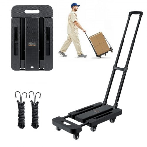 VEVOR Folding Hand Truck, 500 lbs Load Capacity, Collapsible Luggage Cart with 6 Wheels, 2 Elastic Ropes & Expandable Base, Utility Dolly Platform Cart for Airport Travel Luggage Office Moving, Black - BXSTHC6G500IDL5ZE001V0 - view 2