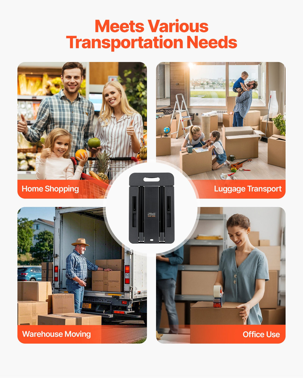 VEVOR Folding Hand Truck, 500 lbs Load Capacity, Collapsible Luggage Cart with 6 Wheels, 2 Elastic Ropes & Expandable Base, Utility Dolly Platform Cart for Airport Travel Luggage Office Moving, Black - BXSTHC6G500IDL5ZE001V0 - view 7