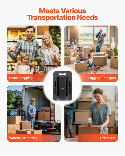 VEVOR Folding Hand Truck, 500 lbs Load Capacity, Collapsible Luggage Cart with 6 Wheels, 2 Elastic Ropes & Expandable Base, Utility Dolly Platform Cart for Airport Travel Luggage Office Moving, Black - BXSTHC6G500IDL5ZE001V0 - view 7