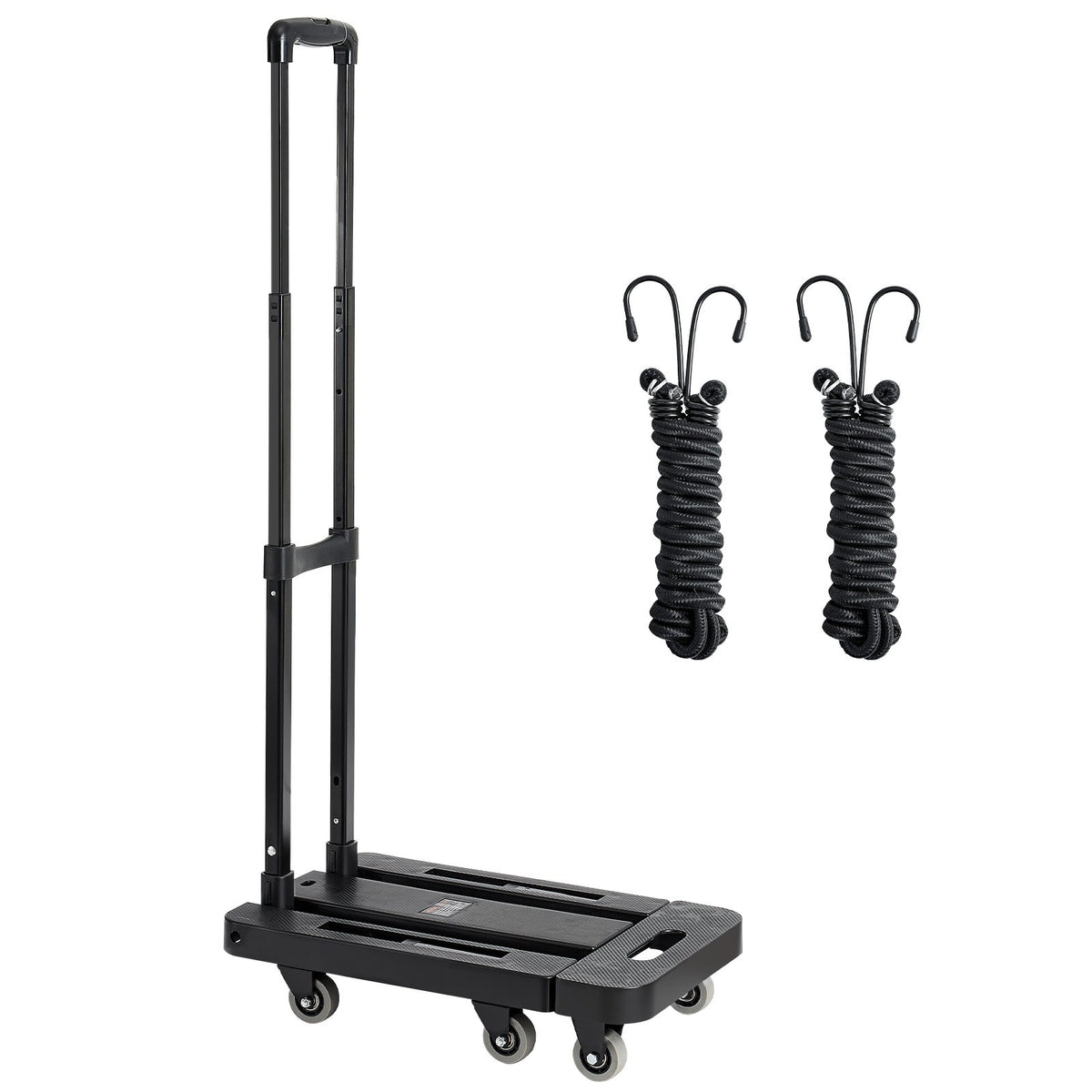 VEVOR Folding Hand Truck, 500 lbs Load Capacity, Collapsible Luggage Cart with 6 Wheels, 2 Elastic Ropes & Expandable Base, Utility Dolly Platform Cart for Airport Travel Luggage Office Moving, Black - BXSTHC6G500IDL5ZE001V0 - view 10