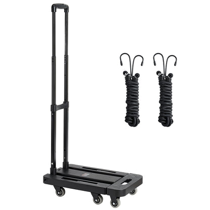 VEVOR Folding Hand Truck, 500 lbs Load Capacity, Collapsible Luggage Cart with 6 Wheels, 2 Elastic Ropes & Expandable Base, Utility Dolly Platform Cart for Airport Travel Luggage Office Moving, Black - BXSTHC6G500IDL5ZE001V0 - view 10