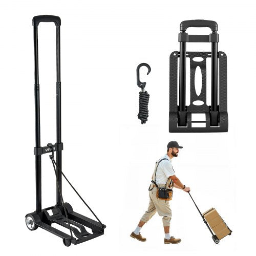 VEVOR Folding Hand Truck, 110 lbs Load Capacity, Collapsible Luggage Cart with 2 Wheels & 1 Elastic Rope, Utility Dolly Platform Cart for Airport Travel Furniture Luggage Office Moving, Black - BXSTHCHS2G11BKSTN001V0 - view 2