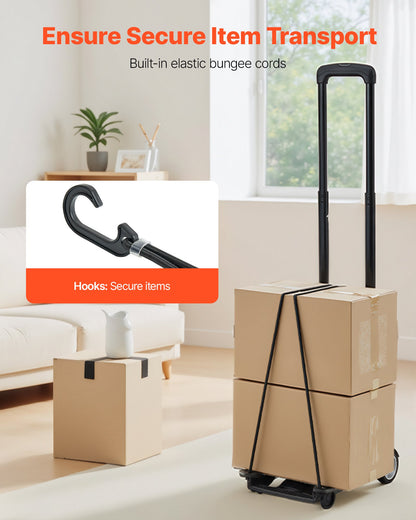 VEVOR Folding Hand Truck, 110 lbs Load Capacity, Collapsible Luggage Cart with 2 Wheels & 1 Elastic Rope, Utility Dolly Platform Cart for Airport Travel Furniture Luggage Office Moving, Black - BXSTHCHS2G11BKSTN001V0 - view 5