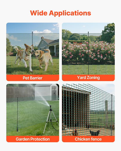 VEVOR Temporary Fence with Posts, 3 x 49.2 FT Plastic Mesh Fencing, Garden Safety Fences Netting with Double-Spike Stakes & Guy Ropes, Temporary Fence for Dogs, Chickens, Plants, Outdoor Yards - BXSWL15M09MBNSM5B001V0 - view 7