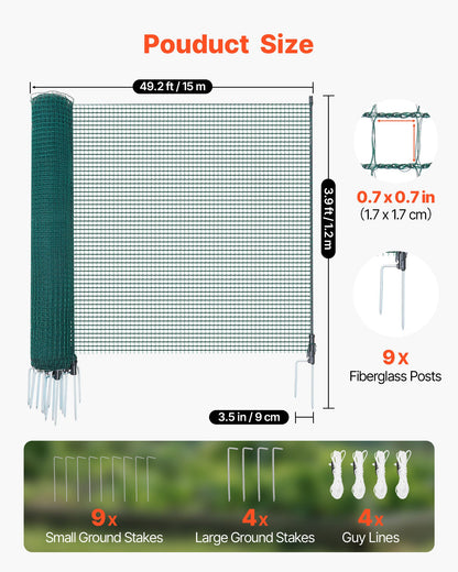 VEVOR Temporary Fence with Posts, 3.9 x 49.2 FT Plastic Mesh Fencing, Garden Safety Fences Netting with Double-Spike Stakes & Guy Ropes, Temporary Fence for Dogs, Chickens, Plants, Outdoor Yards - BXSWL15M12MB3VY8B001V0 - view 3