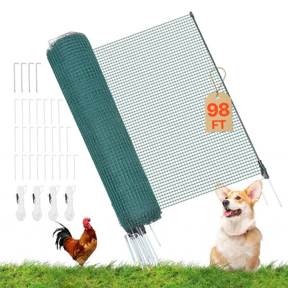 VEVOR Temporary Fence with Posts, 3 x 98.4 FT Plastic Mesh Fencing, Garden Safety Fences Netting with Double-Spike Stakes & Guy Ropes, Temporary Fence for Dogs, Chickens, Plants, Outdoor Yards - BXSWL30M09MB5SEMU001V0 - view 1