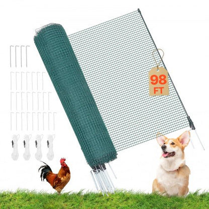 VEVOR Temporary Fence with Posts, 3.9 x 98.4 FT Plastic Mesh Fencing, Garden Safety Fences Netting with Double-Spike Stakes & Guy Ropes, Temporary Fence for Dogs, Chickens, Plants, Outdoor Yards - BXSWL30M12MB1LZMW001V0 - view 2