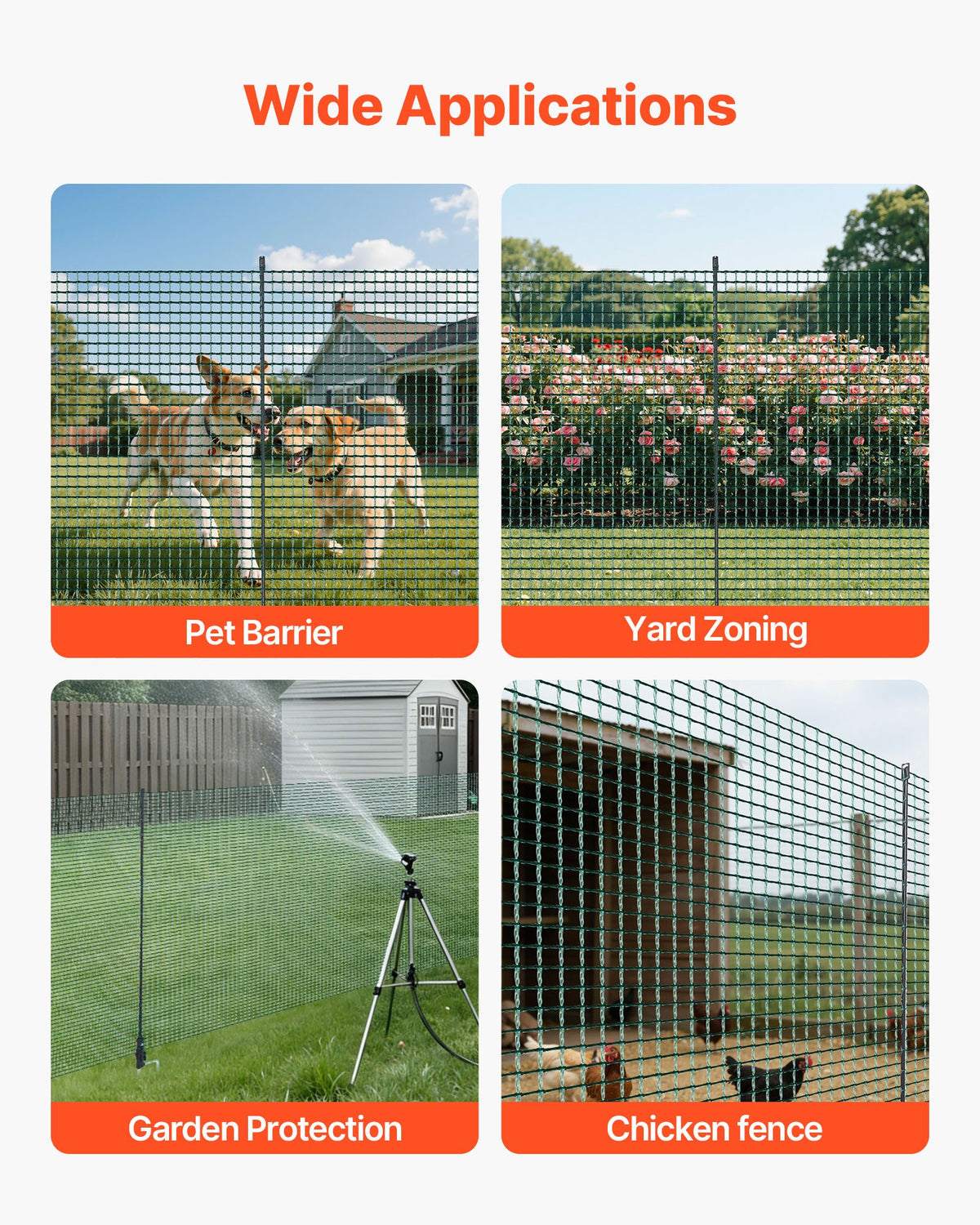 VEVOR Temporary Fence with Posts, 3.9 x 98.4 FT Plastic Mesh Fencing, Garden Safety Fences Netting with Double-Spike Stakes & Guy Ropes, Temporary Fence for Dogs, Chickens, Plants, Outdoor Yards - BXSWL30M12MB1LZMW001V0 - view 7