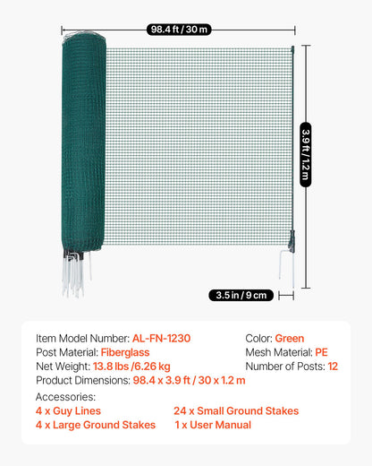 VEVOR Temporary Fence with Posts, 3.9 x 98.4 FT Plastic Mesh Fencing, Garden Safety Fences Netting with Double-Spike Stakes & Guy Ropes, Temporary Fence for Dogs, Chickens, Plants, Outdoor Yards - BXSWL30M12MB1LZMW001V0 - view 8