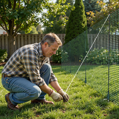 VEVOR Temporary Fence with Posts, 3.9 x 98.4 FT Plastic Mesh Fencing, Garden Safety Fences Netting with Double-Spike Stakes & Guy Ropes, Temporary Fence for Dogs, Chickens, Plants, Outdoor Yards - BXSWL30M12MB1LZMW001V0 - view 9