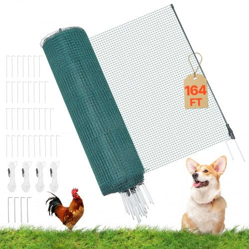 VEVOR Temporary Fence with Posts, 3 x 164 FT Plastic Mesh Fencing, Garden Safety Fences Netting with Double-Spike Stakes & Guy Ropes, Temporary Fence for Dogs, Chickens, Plants, Outdoor Yards - BXSWL50M09MBDC67F001V0 - view 2