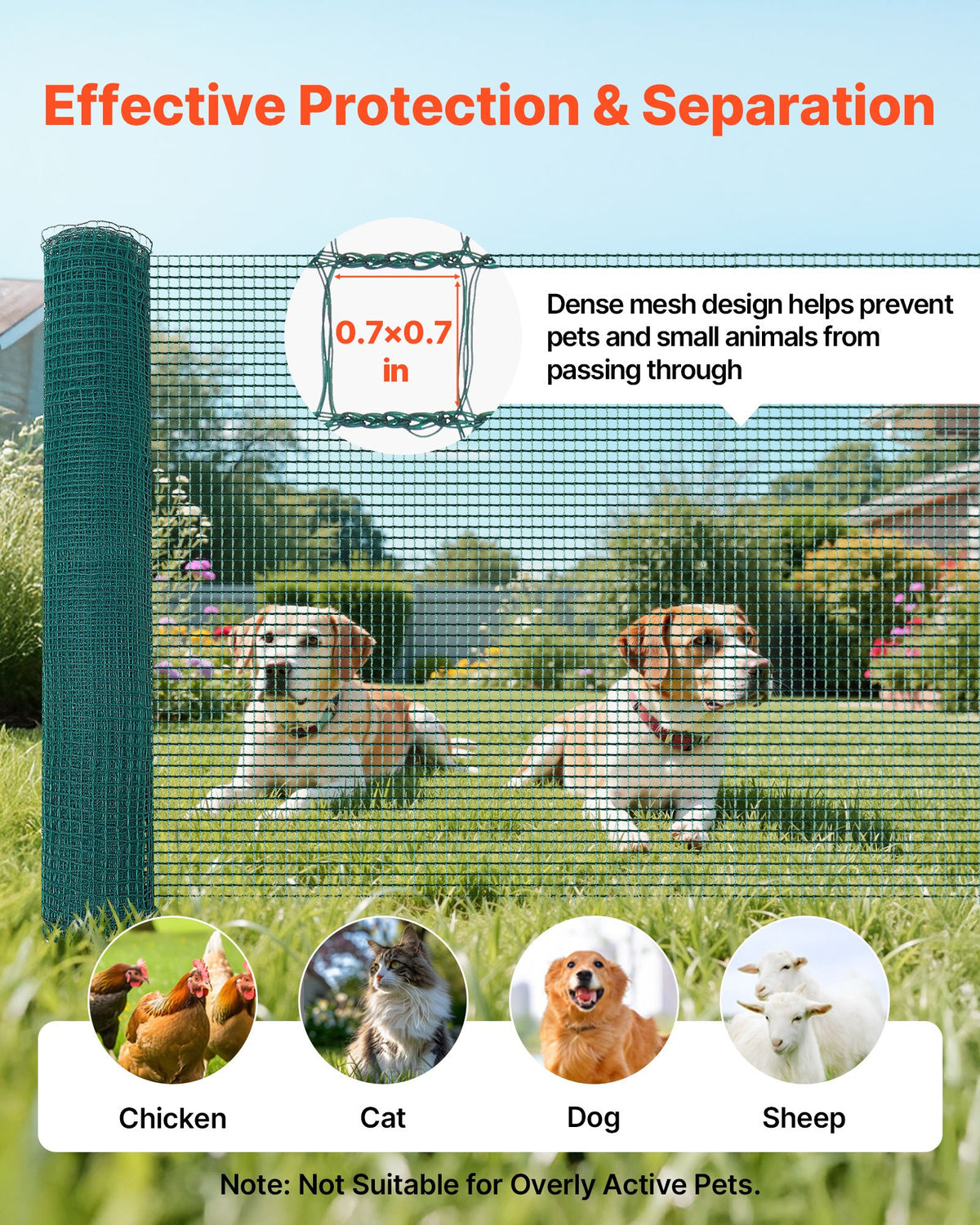 VEVOR Temporary Fence with Posts, 3 x 164 FT Plastic Mesh Fencing, Garden Safety Fences Netting with Double-Spike Stakes & Guy Ropes, Temporary Fence for Dogs, Chickens, Plants, Outdoor Yards - BXSWL50M09MBDC67F001V0 - view 5