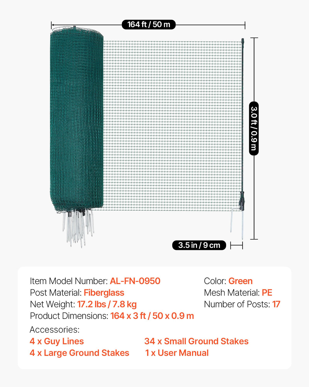 VEVOR Temporary Fence with Posts, 3 x 164 FT Plastic Mesh Fencing, Garden Safety Fences Netting with Double-Spike Stakes & Guy Ropes, Temporary Fence for Dogs, Chickens, Plants, Outdoor Yards - BXSWL50M09MBDC67F001V0 - view 8