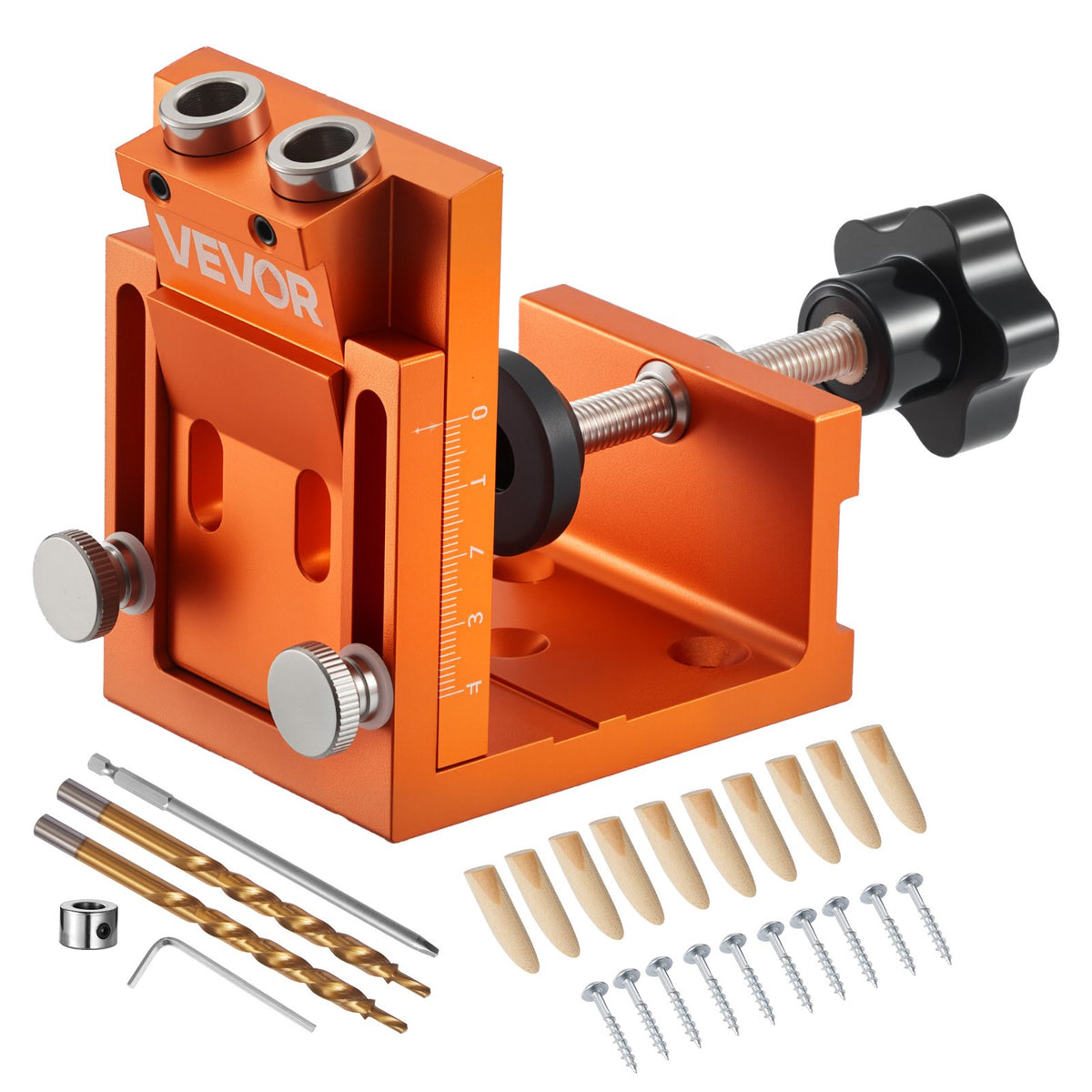 VEVOR Pocket Hole Jig Kit, 0.47 to 1.89 in Adjustable, Jig Pocket Hole System with Step Drill, Hex Wrench, Drill Stop Ring, Square Drive Bit, Plugs and Screws, Reinforced Metal Frame, for Woodworking - BXSXKKJJSDPF7781A001V0 - view 1