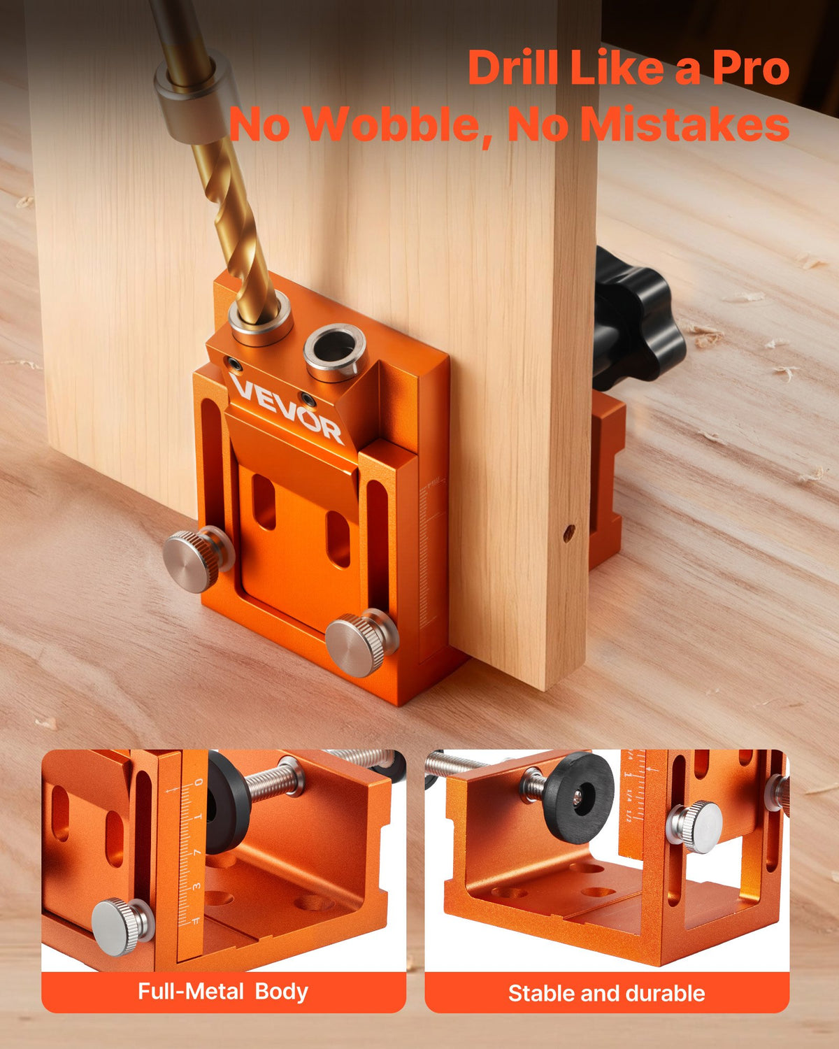 VEVOR Pocket Hole Jig Kit, 0.47 to 1.89 in Adjustable, Jig Pocket Hole System with Step Drill, Hex Wrench, Drill Stop Ring, Square Drive Bit, Plugs and Screws, Reinforced Metal Frame, for Woodworking - BXSXKKJJSDPF7781A001V0 - view 3
