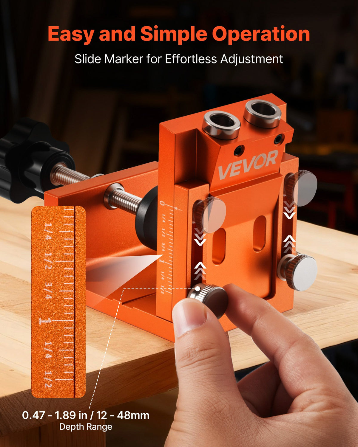 VEVOR Pocket Hole Jig Kit, 0.47 to 1.89 in Adjustable, Jig Pocket Hole System with Step Drill, Hex Wrench, Drill Stop Ring, Square Drive Bit, Plugs and Screws, Reinforced Metal Frame, for Woodworking - BXSXKKJJSDPF7781A001V0 - view 4