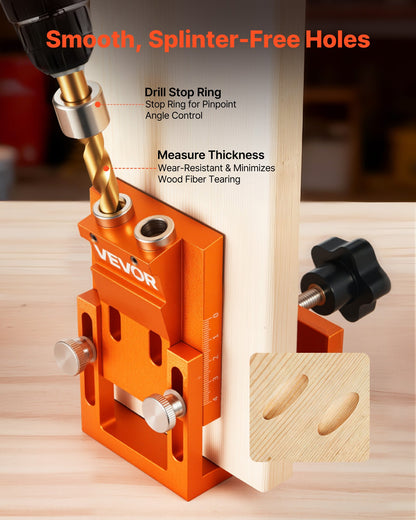 VEVOR Pocket Hole Jig Kit, 0.47 to 1.89 in Adjustable, Jig Pocket Hole System with Step Drill, Hex Wrench, Drill Stop Ring, Square Drive Bit, Plugs and Screws, Reinforced Metal Frame, for Woodworking - BXSXKKJJSDPF7781A001V0 - view 5