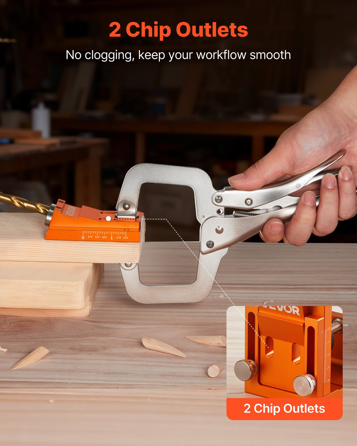 VEVOR Pocket Hole Jig Kit, 0.47 to 1.89 in Adjustable, Jig Pocket Hole System with Step Drill, Hex Wrench, Drill Stop Ring, Square Drive Bit, Plugs and Screws, Reinforced Metal Frame, for Woodworking - BXSXKKJJSDPF7781A001V0 - view 7