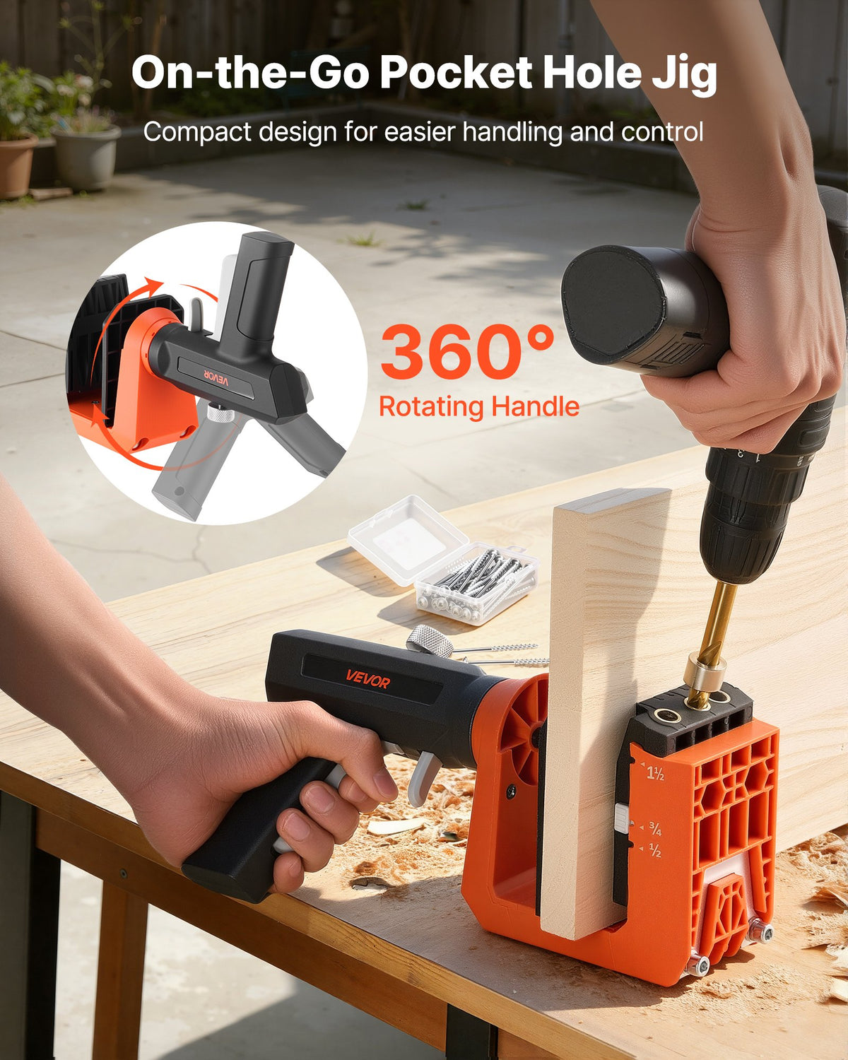 VEVOR Pocket Hole Jig Kit, 1/2", 3/4", 1-1/2" Adjustable, 360° Rotating Handle, Jig Pocket Hole System with 260 Screws, C-Clamp, Stop Collar, Drill Bit, Easy Clamping and Adjusting, for Woodworking - BXSXKKJSLTZSWMW61001V0 - view 4