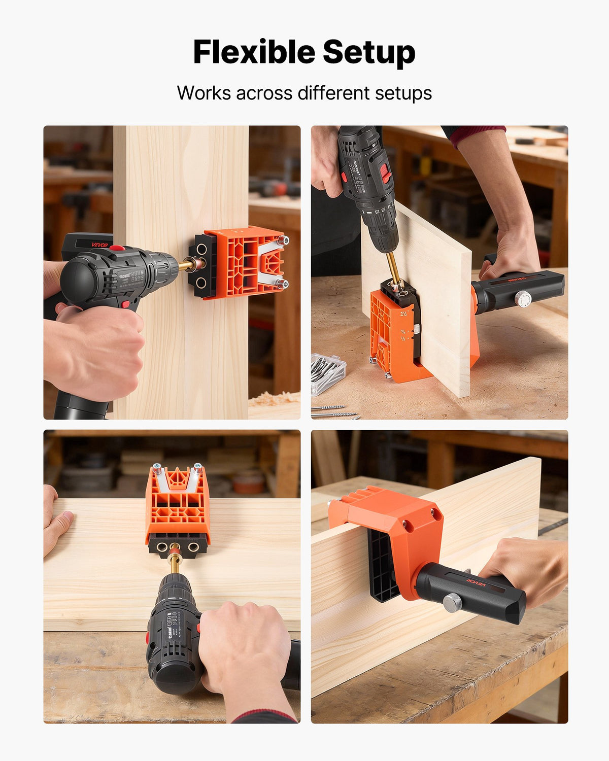 VEVOR Pocket Hole Jig Kit, 1/2", 3/4", 1-1/2" Adjustable, 360° Rotating Handle, Jig Pocket Hole System with 260 Screws, C-Clamp, Stop Collar, Drill Bit, Easy Clamping and Adjusting, for Woodworking - BXSXKKJSLTZSWMW61001V0 - view 7