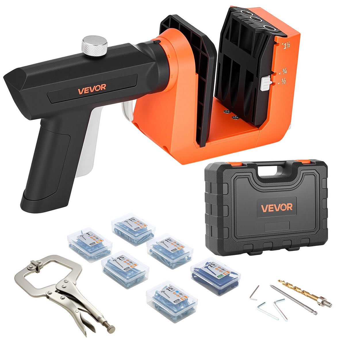 VEVOR Pocket Hole Jig Kit, 1/2", 3/4", 1-1/2" Adjustable, 360° Rotating Handle, Jig Pocket Hole System with 260 Screws, C-Clamp, Stop Collar, Drill Bit, Easy Clamping and Adjusting, for Woodworking - BXSXKKJSLTZSWMW61001V0 - view 10