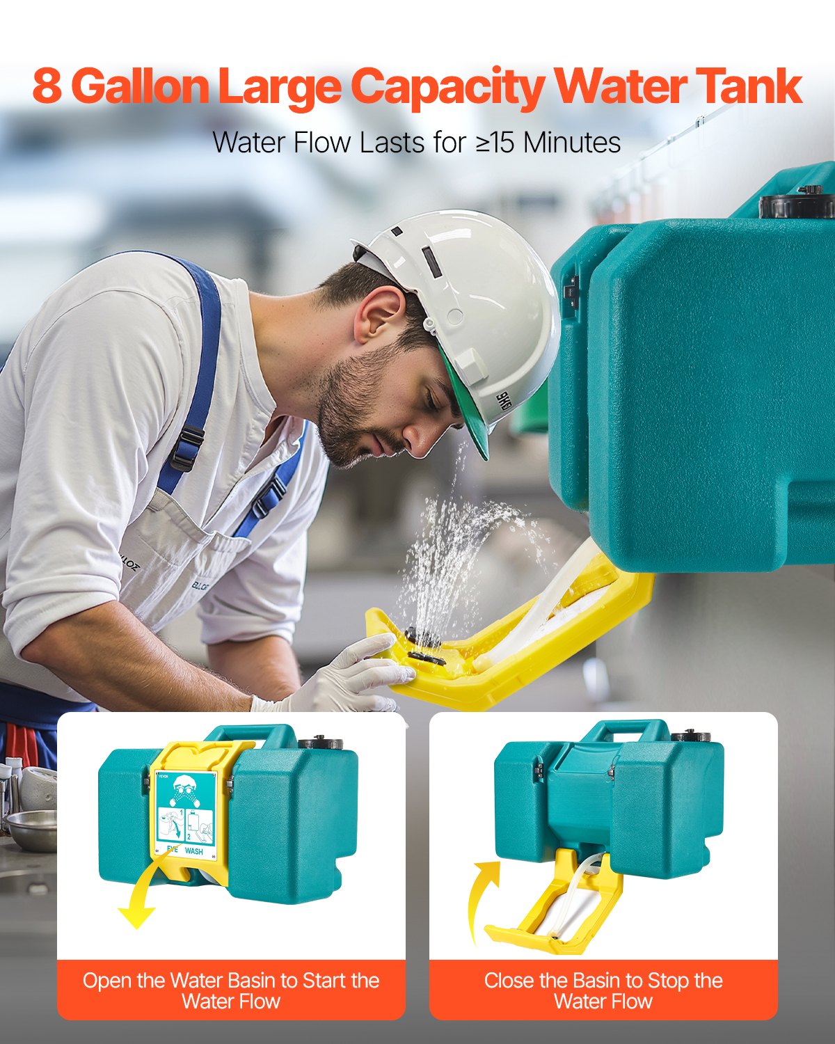 VEVOR Portable Eye Wash Station 8 Gal, OSHA-Approved Eyewash Station Wall-Mounted/On Flat Surface, Emergency Eye Wash Unit with 2 Sprays, First Aid Eyewash Units for Schools, Labs, Factories, Green - BXSXYQ20241JDB9IH001V0 - view 4