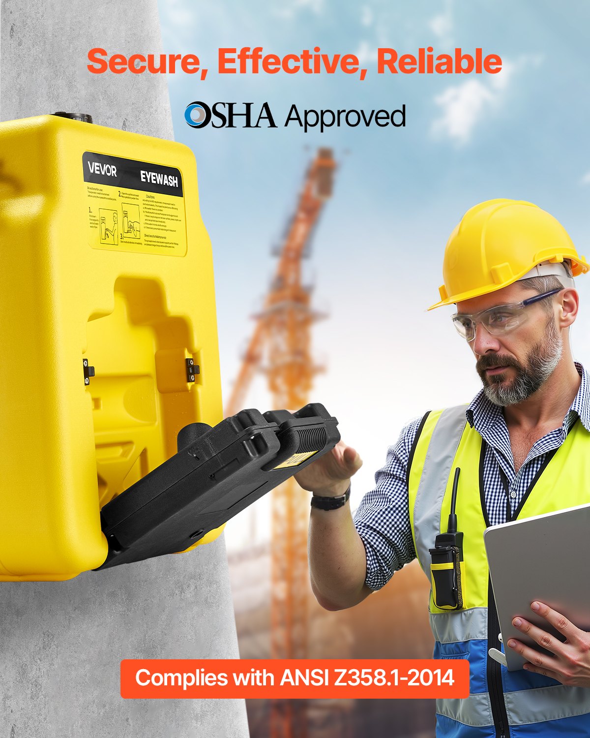 VEVOR Portable Eye Wash Station 14 Gal, OSHA-Approved Eyewash Station Wall-Mounted/On Flat Surface, Emergency Eye Wash Unit with 2 Sprays, First Aid Eyewash Units for Schools, Labs, Factories, Yellow - BXSXYQ20241JMI5DG001V0 - view 3