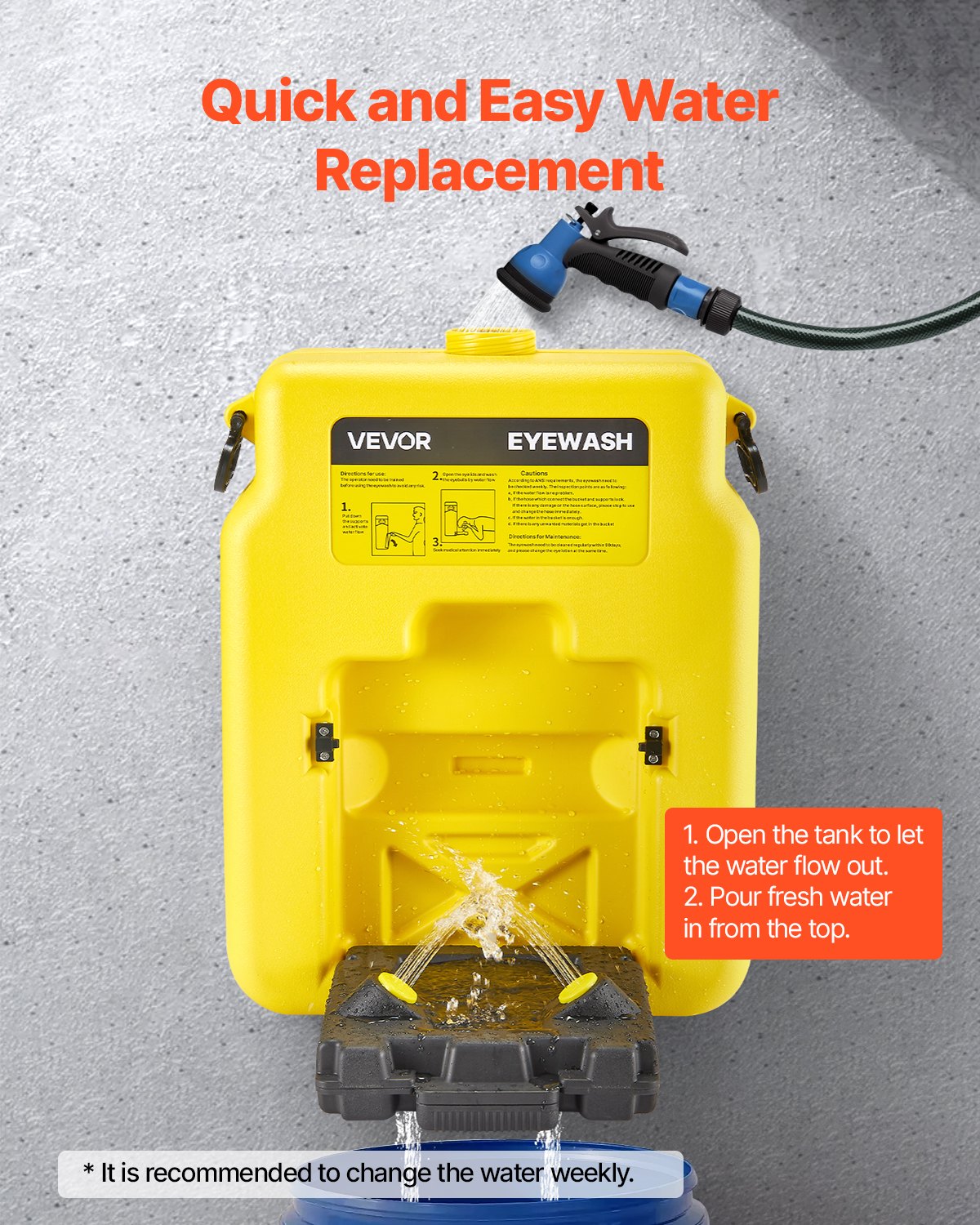 VEVOR Portable Eye Wash Station 14 Gal, OSHA-Approved Eyewash Station Wall-Mounted/On Flat Surface, Emergency Eye Wash Unit with 2 Sprays, First Aid Eyewash Units for Schools, Labs, Factories, Yellow - BXSXYQ20241JMI5DG001V0 - view 7
