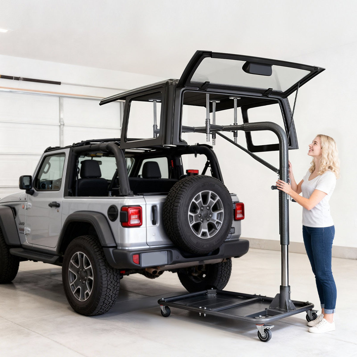 VEVOR Hard Top Remover Lift, 220 lbs, Jeep Hardtop Removal and Storage System, Quick & Easy One-Person Operation, Adjustable Height, for Jeep Wrangler YJ, TJ, JK, JL, 4XE, Ford Bronco 4 Door & 6 Gen+ - BXSYDCXXTBKZ7QN0D001V0 - view 9