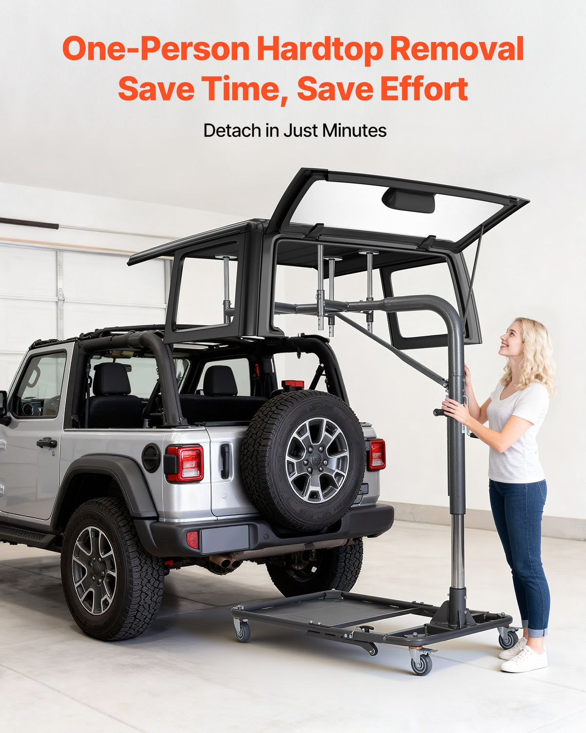 VEVOR Hard Top Remover Lift, 220 lbs, Foldable Jeep Hardtop Removal and Storage System, Easy One-Person Operation, Adjustable Height, for Jeep Wrangler YJ, TJ, JK, JL, 4XE, Ford Bronco 4 Door & 6 Gen+ - BXSYDCXXTKZDAT3NP001V0 - view 3
