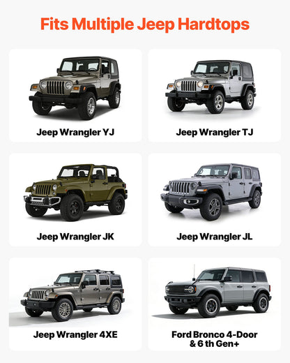 VEVOR Hard Top Remover Lift, 220 lbs, Foldable Jeep Hardtop Removal and Storage System, Easy One-Person Operation, Adjustable Height, for Jeep Wrangler YJ, TJ, JK, JL, 4XE, Ford Bronco 4 Door & 6 Gen+ - BXSYDCXXTKZDAT3NP001V0 - view 4